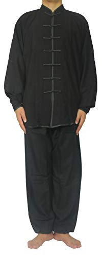 FUYUFU Algodón y Lino Traje de Tai Chi Unisex Ropa de Artes Marciales Kung-fu Disfraz para Hombre y Mujer (un Conjunto) (Negro, XXXL)
