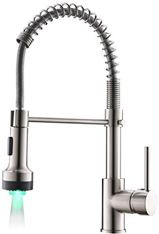AIMADI Modern Kitchen Faucet Pull Down Sprayer,Stainless Steel Single Handle Kitchen Sink Faucet with LED Light,Brushed Nickel