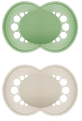 MAM Original Schnuller im 2er-Set, zahnfreundlicher Baby Schnuller aus nachhaltigen & bio-erneuerbaren Materialien, Sauger aus MAM SkinSoft Silikon, mit Schnullerbox, 16+ Monate, grün/beige