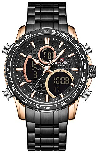 Naviforce Reloj Digital Hombres Lujo Acero Inoxidable Cuarzo Analógico Relojes Impermeables Moda Negocio Cronógrafo Militar Reloj de Pulsera Multifuncional