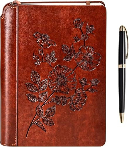 SETTINI® Flower Journal for Writing Gift Set - Hardcover Vegan Leather, Unique Pen Holder, 192 Pages, 16 x 21.3 cm - Includes Pen and Gift Box - Journal for Women