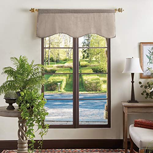 Martha Stewart Lucca Velvet Lined Scallop Window Curtain 50 W x 18 L, Valance, Linen