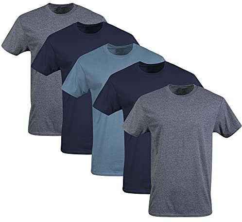 Gildan Men's Crew T-Shirts, Multipack, Style G1100, Navy/Heather Navy/Indigo Blue (5-Pack), Large