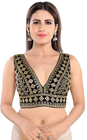 Glorenvally Fab Party Wear Bollywood Readymade Indian Ethnic Saree Blouse Crop Top Choli - (171) (36-Inch Bust, Black)