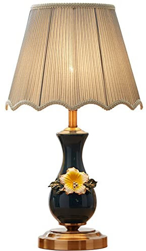 Chao Zan luminaria de sobremesa,máx. 60W E27,Lámpara para mesita de Noche, cerámica,Tela, base de bronce，Azul oscuro color,Lámpara de mesa,No incluye bombillas LED