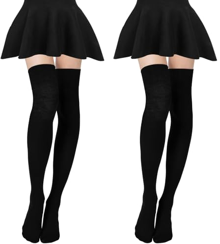 Yolev 2 Stück Overknees Strümpfe 80cm Schwarz Thigh High Socks Lange Warme Overknee Strümpfe Damen Mädchen Oberschenkelsocken Beinwärmer