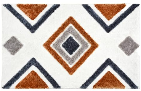 Schöner Wohnen Kollektion Badezimmerteppich weiß Ethno 67x110 cm – Badematte rutschfest - Badteppich waschbar – Badvorleger Trockner geeignet – Duschvorleger Badezimmer