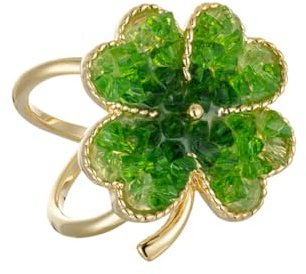 IMINI Trèfle à quatre feuilles vert en soie Anneau écharpe Clip pour femme Broche Mariage Fête Zircon Trèfle Boucle Foulard Porte-boucle Anneau Anneau Décoration Accessoires Bijoux, Cuivre, Zircon