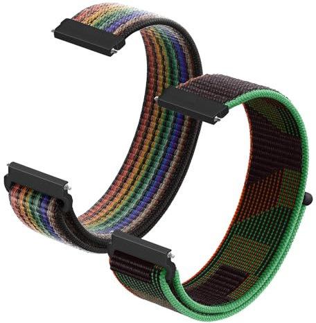 CeiBand Armband für 22mm 20mm, Nylon Weiches Sportbänder Uhrenarmbänder, Uhrband Herren und Damen, Ersatzband mit Klettverschluss Verstellbares für Smartwatches/Uhren - SchwarzerRegenbogen+RotGrün