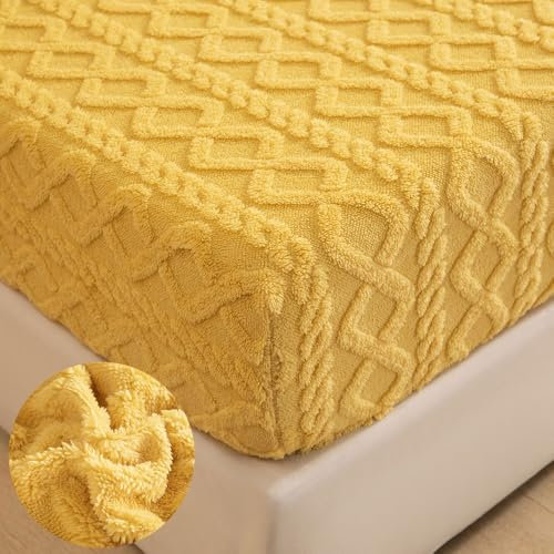 Highdi Spannbettlaken Warmes Winter Plüsch Spannbetttücher Milchfleece Spannbetttuch, Weiche Spannleintuch Bettlaken für Hohe Matratze Steghöhe 3-20cm (Gelb,90x200cm)