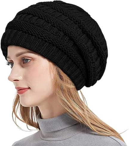 UILYNIU Bonnet en Tricot pour Femme, Noir, Hiver, Chaud, Protection des Oreilles, Beanie Caps, Casquette de Ski, Chapeau d'hiver, Ample