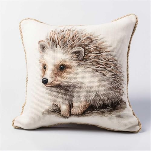 YIJIEHH DIY Knüpfkissen Zum Selber Knüpfen Knüpfpackungen Mit Igel-Portrait,Fantasietiere, Knüpfkissen Bastelset,Knüpfpackungen，Kissen-Stickset，Bastelset，Heimdekoration 43x43cm