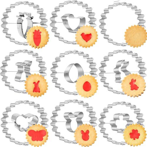 9 Stück Linzer Ausstecher Ostern Set, Oster Ausstechform Hasen Osterei Ei Plätzchen Linzer Keksausstecher Edelstahl Ausstechformen(egg)