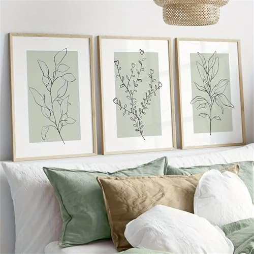 Lot de 3 affiches de haute qualité, modernes, plantes vertes sauge abstraites, décoration boho, pour salon, chambre à coucher, sans cadre (30 x 40 cm)
