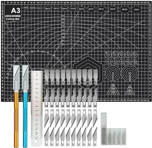 A3 Cutting Mat Kit, A3 Mat for Carving Crafts, Cutting Board for Sewing Self Healing Cutting Mat (Black)