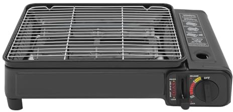 POTYYH Bärbar gasgrill, campinggrill BBQ grill campingkök bordsgrill liten med 2 grillnät och bärväska, gasspis för camping, resor, picknick och fester