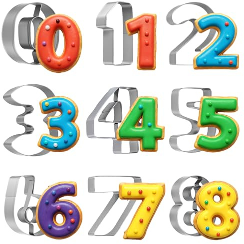 9 Pcs Fondant Letter Cutters Number Cookie Cutters Set Stainless Steel Birthday Numbers 0-8(6 Reverses to 9) Cookie Fondant Dough Numbers Baking Tool for Wedding Birthday Family Gathering Party