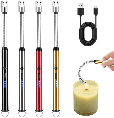 GAOUTO Accendino Elettrico: 4 Pezzi Accendino USB Ricaricabile, Accendino ad Arco con Collo Flessibile, Resistente al Vento e agli Spruzzi, per Uso Interno ed Esterno (Blu)