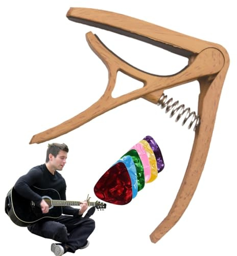Capo för akustisk gitarr | med 6 plektrum akustisk capo, exakt bärbar tunerklämma justerbar prestanda för spelare nybörjare musik