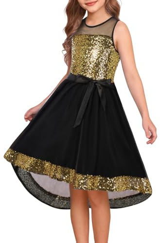 GRACE KARIN Girls Sequin Formal Party Dress for Girl Communion Black Gold Pageant Wedding Guest Tulle Dresses Size 6