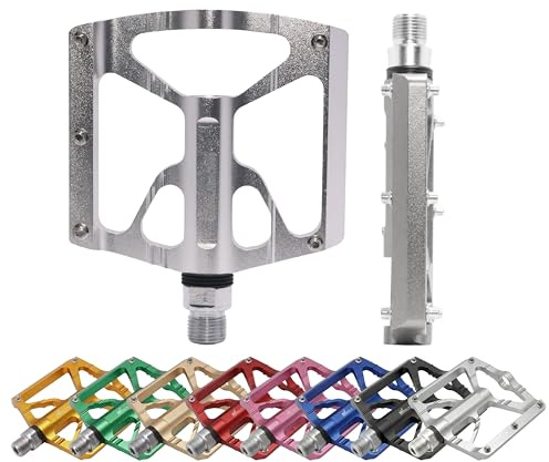 IMPALAPRO Pedales Bicicleta Aluminio CNC Ultraligeros 320 g – Pedales Plataforma Media 97×92 mm con Eje CR-Mo Sellado y 10 Pins INOX Extraíbles Antideslizantes (Plateado)