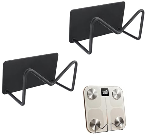MOROBOR Supporto per bilancia da parete, 2 pezzi, autoadesivo, supporto regolabile da parete, adatto per casa, palestra, bagno, camera da letto, cucina, dormitorio, camper, dispensa/nero