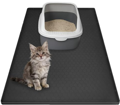 CAAGGMM Tappetino per lettiera per gatti, 86 x 56 cm, grande tappetino per lettiera in silicone, sottotappeto per lettiera per gatti con bordi rialzati, per toilette per gatti, tappetini per scarpe e