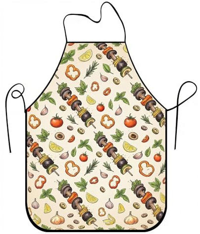 Delantal de cocina vintage con patrones de alimentos, delantal culinario color crema para cocinar, asar, barbacoa, jardinería, adultos, Crema, 24x31 Inch