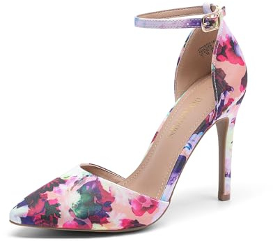 DREAM PAIRS Women's Oppointed-Lacey Pointed Toe Ankle Strap High Heel Stiletto Pumps Wedding Dress Shoes,Size 6.5,Floral,Oppointed_Lacey