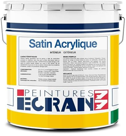 Peinture professionnelle satin, mur, plafond, boiserie, intérieur, peinture opacifiante, sans odeur, Satin Acrylique ECRAN 77 4 litres