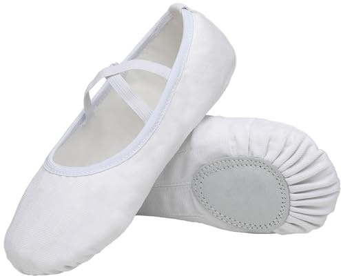 Chaussures de Ballet Demi Pointe Toile Fille Femme Chaussures de Danse Doux Classique Chaussons Split Plate pour Pilates Yoga Gymnastique Enfants Adulte Blanc 33