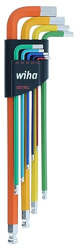 Wiha 66980 L-Key Set, 9 Piece Metric Hex Color Coded Ball End