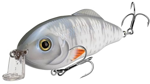 Strike King Hybrid Hunter Jr. Fishing Lure, Shallow Diving Crankbait, 90-Degree Bill, 3D Eyes, Rattle, Dives 2 to 4-Feet, 1/2-Ounce, Size 4 & 6 Treble Hooks