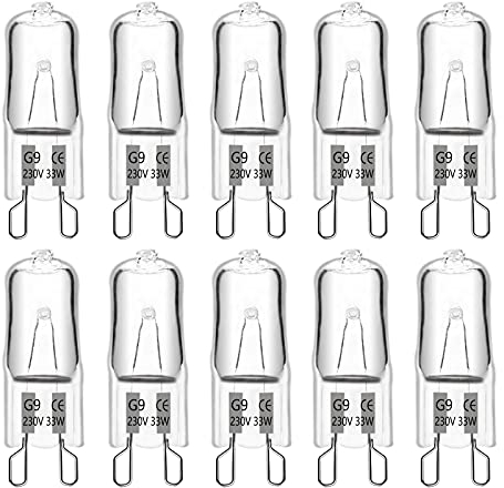 Halogen Leuchtmittel G9 33W 230V, 2700K Warmweiß 460lm Dimmbar, G9 Klar Halogen Steckbirnen für Wandlampe, Leuchter, Stehlampe, 10 Stück