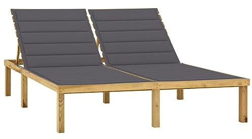 vidaXL Tumbona Doble y Cojines Hamaca Piscina Playa Cama Patio Terraza Balcón Jardín Relajante Chaise Longue Gris Antracita Madera Pino Impregnada