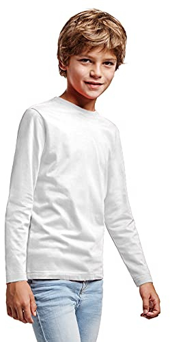 Camiseta de Colores Manga Larga 100% Algodón para niño – Camiseta Cuello Redondo Doble Elastano, cómoda, Suave, Lisa y Elegante (Blanco, 3/4)