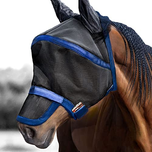 Harrison Howard Maskology Supreme Horse Fly Mask Stellar UV Protection with Detachable Nose Cover Well-Received 2-in-1 Mask Navy M Cob