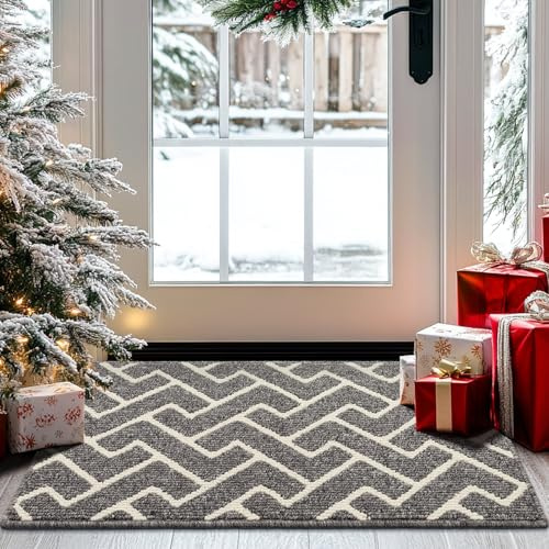 hicorfe Indoor Doormat,Front Back Door Mat Rubber Backing Non Slip Door Mats 20x31.5 Absorbent Resist Dirt Entrance Doormat Inside Floor Mats for Entryway Washable Low-Profile(Silver Grey)