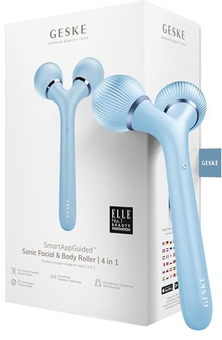 GESKE | Rouleau sonique visage et corps SmartAppGuided™ | 4 in 1 | Derma Roller | Appareil visage et corps | Rouleau facial professionnel | Raffermit et redessine corps et visage