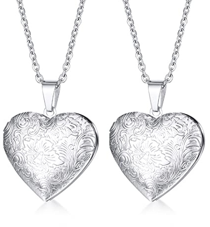 Weenkeey 2 pezzi Amore Cuore Collana che contiene immagini in acciaio inox a forma di cuore Collana ciondolo memoria Foto Collana ciondolo per le donne ragazze - Stile 5 Argento