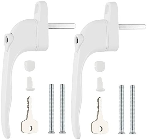 Dida Window Handle White, 2pcs UPVC Window Handles, White Double Glazed, Universal Lockable, Fits Left and Right Hand, 40mm Spindle Length