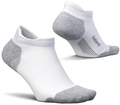 Feetures Elite Max Cushion No Show Tab Ankle Socks - Sport Sock with Targeted Compression - New White, L (1 Pair)