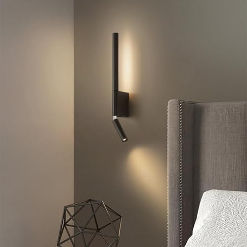 BAUFAS Bedside wall lamps 2 Heads 330 degree rotation adjustable wall lamp reading light with switch minimalist Nordic hotel room master bedroom (Color : Warm White, Size : Black)