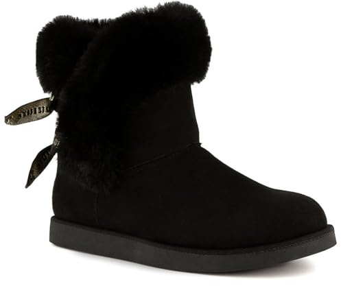 Juicy Couture Women's Slip On Winter Snow Boots Warm & Insulated Fur Lining Comfortable Fashion Booties-King 2-Black Micro Size 10