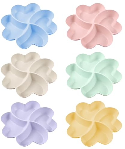 Bncxdc Snackteller, 6 Stück Tabletts mit 4 Fächern, Mehrzweck-Fach-Tablett, Servierplatten für Partys, wiederverwendbare Kunststoff Servierschalen für Snacks Knabbereien Dessert Süßigkeiten, 6 Farbe