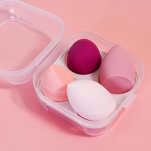 REFRESHKO 4/8 Pack Beauty Blender Foundation Sponges Set 4/8 Color, Latex Free with 1 Sponge Holder Case for Liquid Foundation Powder Sunscreen and Cream (4 PACK, PURPLE)