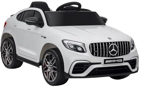 HOMCOM Macchina Elettrica per Bambini 12V Mercedes-Benz AMG GLC63S COUPE, Auto Elettrica per Bambini 3-5 Anni, Velocità 3-5km/h, con Cintura di Sicurezza, Telecomando e USB per Musica MP3, Bianco