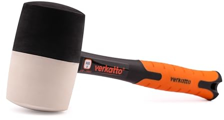 MIVOS Marteau en caoutchouc 900 g – Ø 70 mm – Blanc et noir – Marteau avec poignée antidérapante en fibre de verre – Marteau de montage à double tête – Marteau de pavage avec têtes de frappe souples