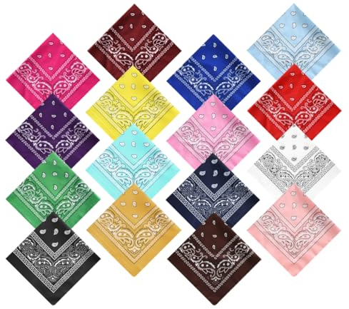 Kellegour 16Stück Bandanas mit Original Paisley Muster,Paisley Bandanas,Kopftuch Baumwolle Unisex,Bandana Kopftuch,für Handgelenkriemen,Schals, Fahrradmasken,Sonnenschutzmasken(16 Farben)