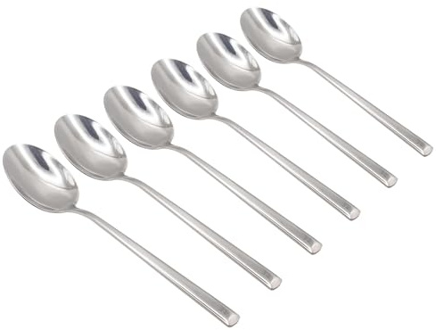 Argon Tableware Tondo Stainless Steel Dessert Spoons - 21cm - Pack of 6 - Silver Dining Table Spoon High Polished Dishwasher Safe 6-Piece Dinner Cutlery Set
